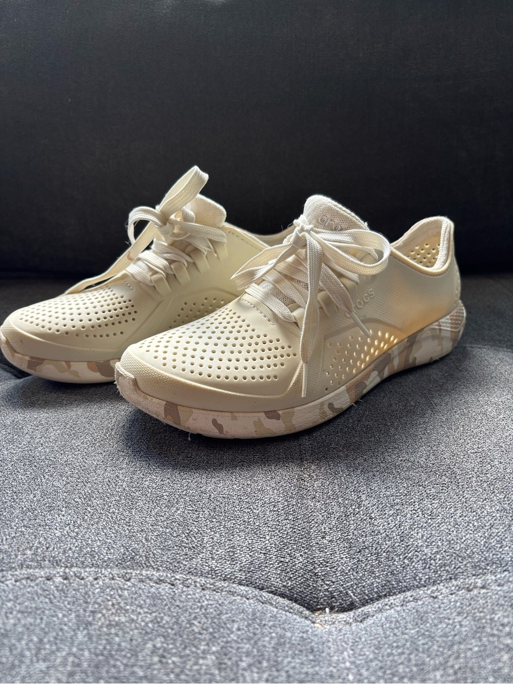 CROCS Women's Cream Lace-Up Perforated Sneakers with Camo Sole
